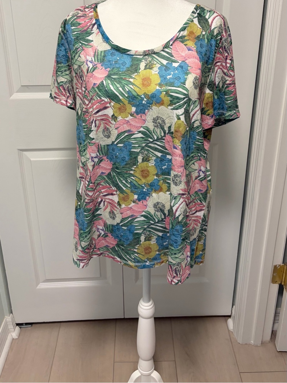 Reel Legends Tropical Floral Short Sleeve Tee in Pink, Blue & Green